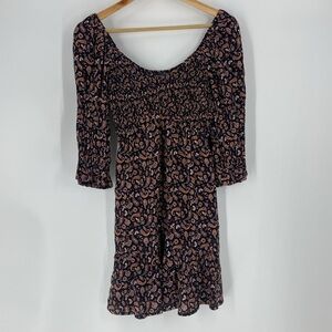 Hollister baby doll smocked waist puff sleeves paisley ruffle hem dress